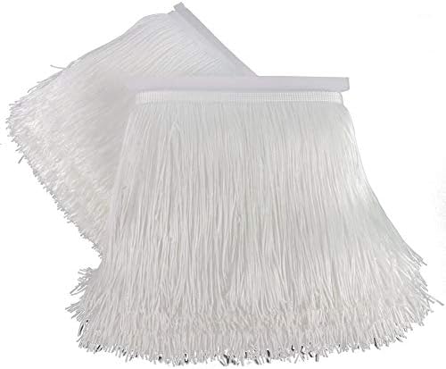 Fringe Trim Lace Polyerter Fibre Tassel 8inch（″） Wide 10 Yards Long for Clothes Accessories and Latin Wedding Dress and DIY Lamp Shade Decoration Black (Black) (White)
