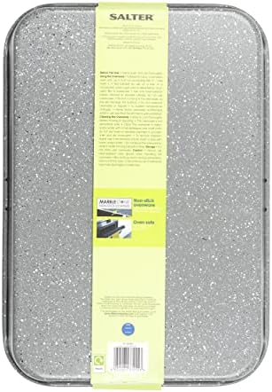 Salter BW02775G Baking Tray, Non-Stick Carbon Steel Oven Sheet, Flat Cooking Pan For Cookies, Roasting, Vegetables, Oven Safe Up to 220°C, Marblestone Collection, Grey, 37 cm