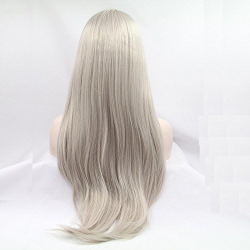 xiweiya Natural Platinum Grey 13x3 Lace Front Wig Silver Blonde Wigs Long Natural Hairline Middle Part Heat Resistant Hair for women,Drag Queen Halloween Wig 24inch - Image 5