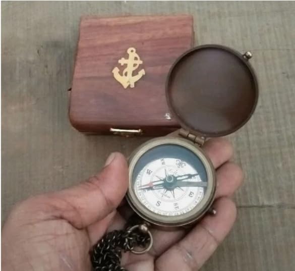 Brújula de latón personalizada para hijo con caja de madera – Regalo de papá con diseño náutico de ancla miniatura 5