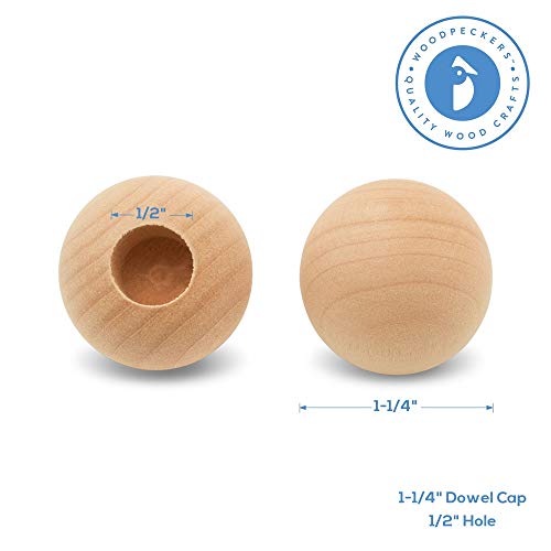 Wood Dowel Caps 1-1/4 Inch Diameter With 1/2 Inch Hole, Pack Of 10 Unfinished Dowel Rod Caps For 1/2 Inch Dowel Rods, For Crafts And Diyers, By Woodpeckers #TOP1