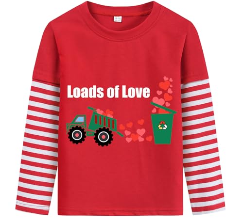 DDSOL Toddler Boy Valentine Shirt Love Heart Monster Truck Dinosaur Tshirt Stripee Patchwork Long Sleeve Kid Tee Top