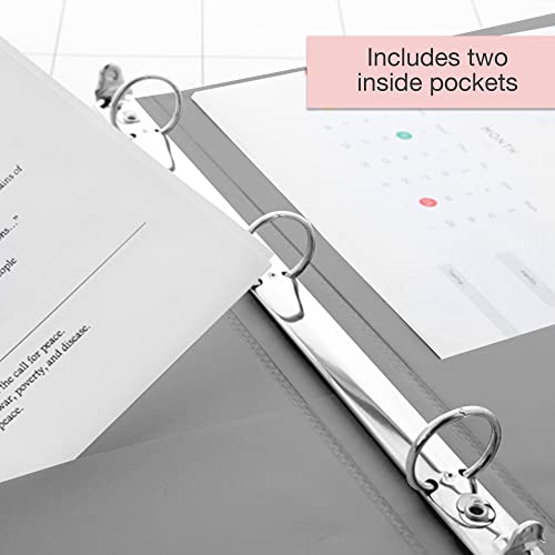 Image of BAZIC Products 1 /2 inch Grey 3-Ring View Binder, Round Ring, 2 Pockets | round rings, 1 /2 in Grey view 3-ring binder, 2 inside pockets, holds up to 100 sheets, Durable poly cover