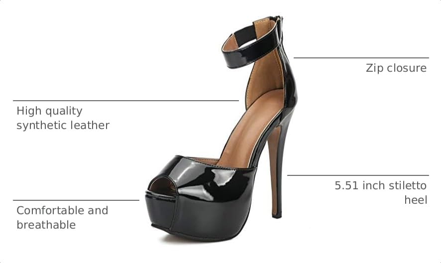 Image of MAIERNISI JESSI Women's Platform High Heel Sandals, Ankle Strap, Peep Toe, Stiletto Heels, Zip
