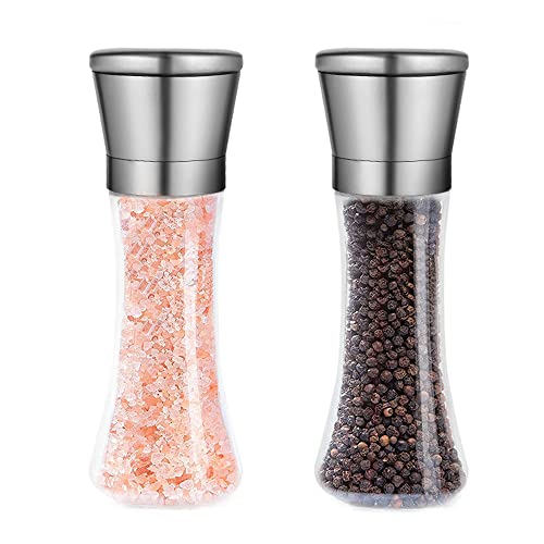 Newaner Macinapepe, Macinasale,Macinaspezie Acciaio Inossidabile Macina Sale e Pepe dimensioni regolabili dei grani (Set di 2 Pezzi)