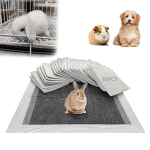 Rabbit Pee Pads, Pet Toilet/Potty Training Pads, 60PCS All Absorb & Odor Control Disposable Cage Liners with Quick-Dry Surface for Guinea Pigs Puppy Chinchillas Hamsters Ferrets Hedgehog Cats