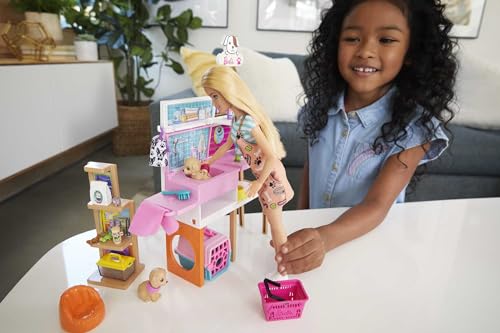 Barbie Mobilier Coffret poupée et Son animalerie 4 Figurines Animaux et Accessoires Inclus Jouet pour Enfant GRG90 - vue 2