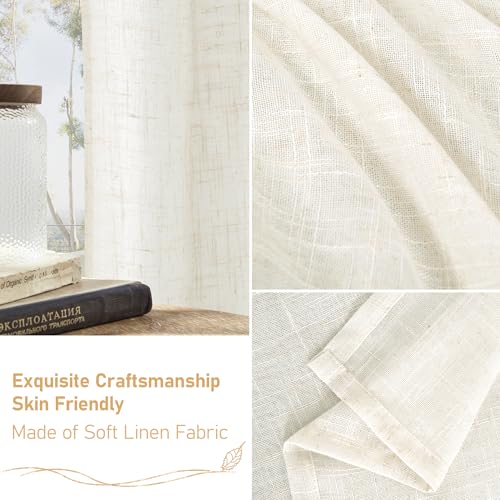 LAMIT Cream 80 inch Linen Curtains for Doorway, Light Filtering Semi Sheer Drapes Back Tab and Rod Pocket Neutral Panels for Bedroom/Living Room, 34 x 80 Inch, 2 Panels