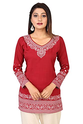India Tunic Tops Kurti Women's Indian Apparel (Maroon, S)