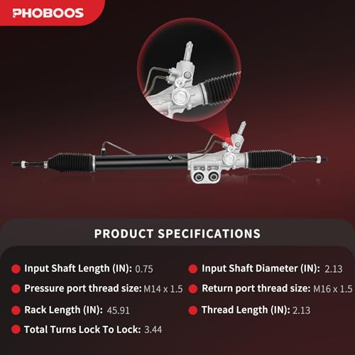PHOBOOS Hydraulic Power Steering Rack and Pinion Assembly Compatible with Nissan Frontier 2005-2020, Pathfinder 2005-2012, Xterra 2005-2015, 2.4L, 2.5L, 4.0L, 5.6L, New Unit, Direct Fit, Ref. 26-3033 by PHOBOOS - Image 3