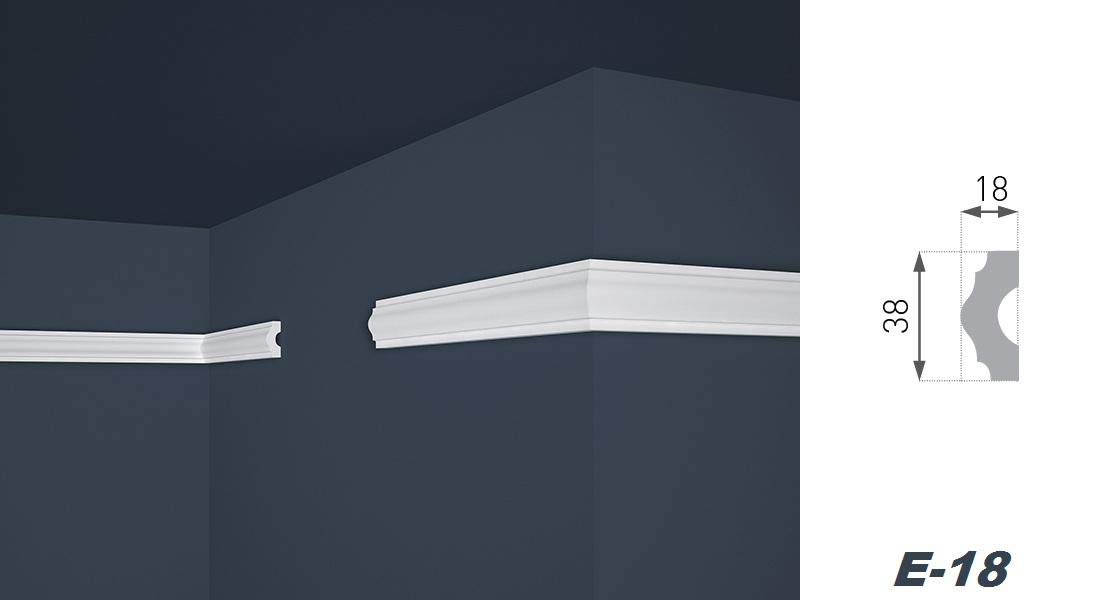 Marbet Deckenleisten aus Styropor XPS - Hochwertige Stuckleisten leicht & robust im modernen Design - (30 Meter Sparpaket E-18-19x38mm) Eckleisten