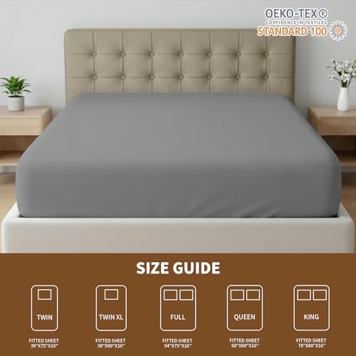 Image of HBHLFZ Full Fitted Sheet Only, Soft Breathable Bottom Sheet - 54 inchx75 inch Deep Pockets Full Size Fitted Sheet - All Around Stretch Fit, Wrinkle Resistant, Colorfast - Easy Care, Gray