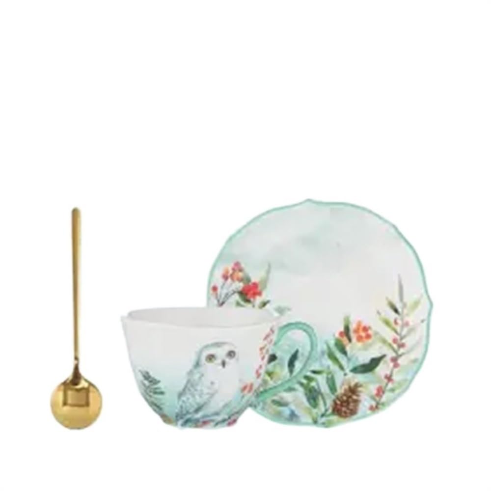 HESHUYANCup And Saucer Set Coffee Cup Retro Creamy Yellow Floral Tracery Gold Ceramic Afternoon Dessert Flower Tea Cup And Saucer Tea Cup And Saucers(Style C)