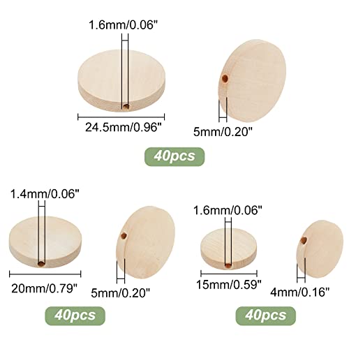 PH PandaHall 120pcs 3 Sizes Flat Wood Beads 15/20/24.5mm Coin Beads Wood Spacer Beads Unfinished Wood Disc for Jewelry Necklace Bracelet Making Christmas Macrame DIY Crafts - Image 2