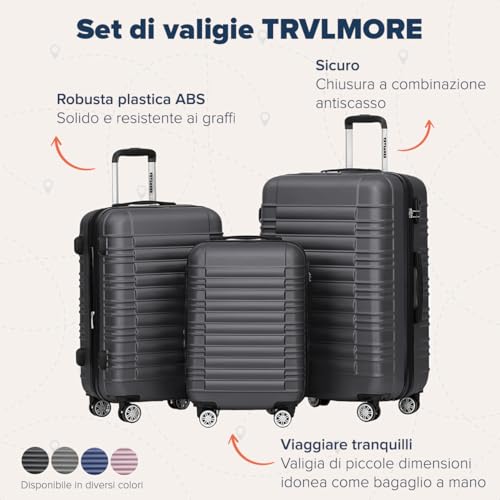 Trvlmore Set Valigie Rigide - Valigia Da Stiva - Set Valige - Valigia Da Viaggio - Set Valigie Set Trolley - Set 3 Valigie - Tris Valigie - Grigio - 2