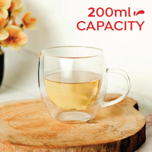 Image of Sipologie Nord Double Wall Mug 200ml, Set of 2 - Elegant Clear Glass Mugs with a Premium Finish, Ideal for Hot and Cold Beverages - Great for Gifting, Transparent