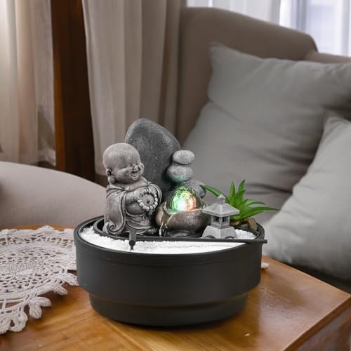 Miniatura 7 de Sikhi Zen Light - Fuente De Mesa Para Jardín, Diseño De Jardín Zen, Estatua De Buda Extraíble, Luz Led Colorida, Decoración De Ambiente Relajante, Jardín Zen Arena Blanca, Fuente De Mesa De Circuito