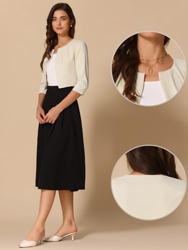 Image of Allegra K 3 /4 Sleeve Shrug Top for Women's Collarless Pleated Open Front Cropped Cardigan