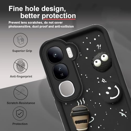 Image of GoldKart Back Case Cover Compatible for Vivo Y300 5G | Cute Fun Cartoon 3D Ball Coffee Silicone Case | Full Body Protection Back Cover for Vivo Y300 5G - Black