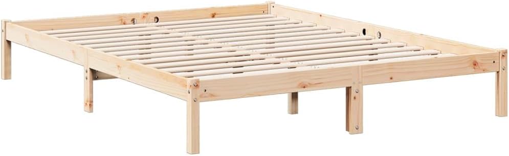 Extra Long Solid Pine Wood Bed Frame 140x220 cm, Heavy-Duty Slatted Base, Rustic Brown, Stable Single/Tall Sleeper Solution for Bedroom, Guest Room, Loft Spaces
