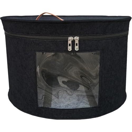 Licsaliwe Caja de almacenamiento de sombrero plegable, organizador de sombrero de vaquero con cremallera redondo con ventana transparente y manija