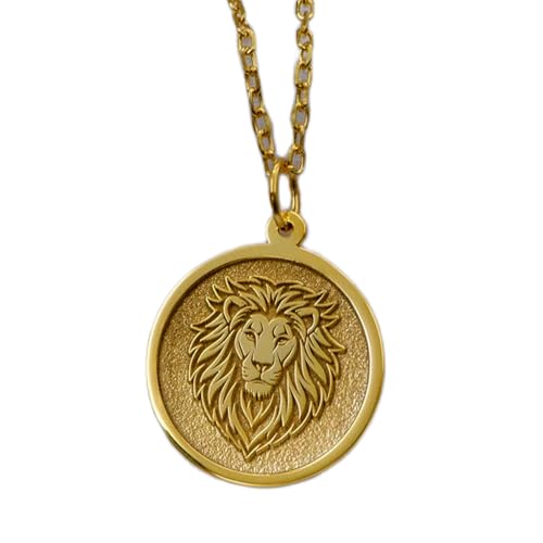 Collier pendentif lion LKBEADS argent plaqué or de 24 mm avec chaîne câble de 45,7 cm