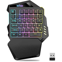 Teclados Portátiles RedThunder G60 Teclado Gaming para con Una Sola Mano Wireless, Batería Recargable 2000 mAh Retroiluminado RGB, Teclado Juego Anti-ghosting 35 Teclas + Ergonómico para PC Mac PS5 Xbox One Gamer