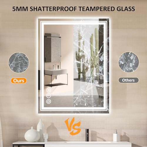 Image of WTTY LED Bathroom Mirror 32x24 Inch, Front Light and Backlit LED Mirror for Bathroom, Lighted Vanity Mirror for Wall, Stepless Dimmable, Anti-Fog, Shatter-Proof, Memory, Double LED Vanity Mirror