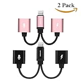 [2 Pack] iPhone 8/8 Plus Dual Lightning Adapter & Splitter, Double Lightning Port Jack with Audio, Charge and Sync Data for iphone 7/7 Plus, Compatible with iPhone X and ios 11