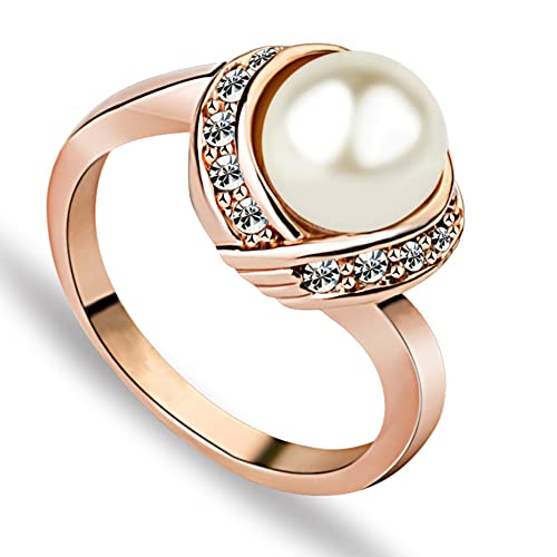 Acefeel Statement White Pearl Ring For Women Costume Cocktail Ring Size 6