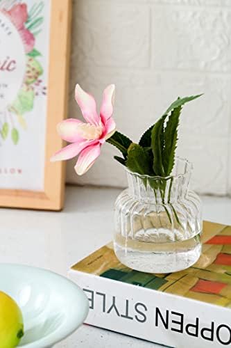 4Pcs/ Set Clear Glass Flower Vase, Geometric Shape Striped Wave Vase Sets,Cute Mini Bud Vases Simplicity, Floral Arrangements Implement Vase for Home, Centerpieces, Table Decor
