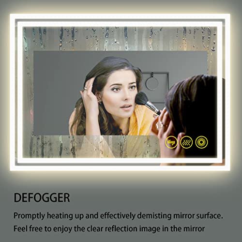 ICYWANG Backlit Bathroom LED Mirror with Lights 50x70cm Wall Mounted Illuminated Light Up Touch Switch Color Adjustable Dimmable Demister - Image 3