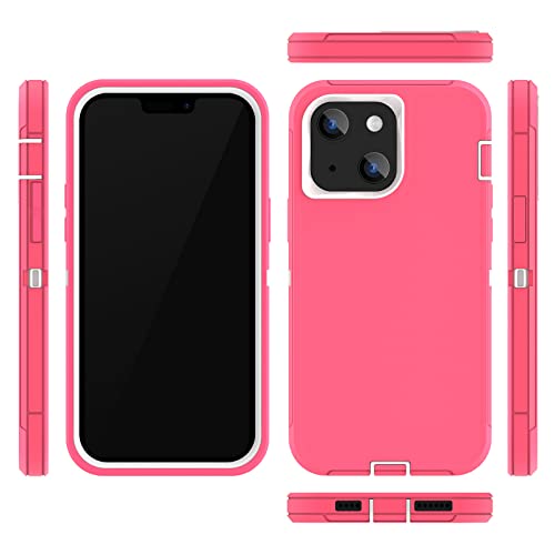 Image of Sansunto for iPhone 16e Case, Protective Cover for 13, 14, 15, 16E 6.1 inch, Heavy Duty Shockproof Drop Proof 3 in 1 Silicone Rubber Cover, Rugged Hybrid Durable Phone Cases for Women (Rose /White)