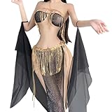 SENJIY sexy belly dance Costume for Women lingerie dress Princess cheongsam Outfit exotic Rave Arabia Little Beauty Roleplay High Split Fringe Sequins anime Cosplay Arabian egyptian top Skirt set