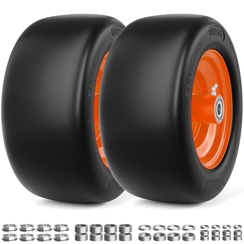 RONPOW 11x6.00-5 Flat Free Lawn Mower Tire and Wheel 11x6x5 Solid Front Tires for Zero Turn Mower 400Lbs Load 3/4 5/8 and 1/2 Bearings 5.31-7.71 Hub for Residential Commercial 2Pack Orange