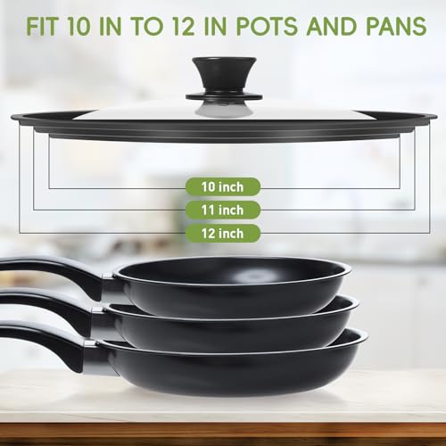 CasaCulina Universal Lid for Pots, Pans and Skillets, Tempered Glass Lid with Heat Resistant Silicone Rim Fits 10\'\', 11\'\', 12\'\' Diameter Cookware, Replacement Lid for Frying Pan & Cast Iron Skillet