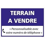 Signalétique.biz France   Panneau Immobilier Personnalisable Terrain à Vendre avec Oeillets aux 4 Coins   Bleu   Plastique Rigide AKILUX 3,5mm   Dimensions 600x400 mm   Personalisable