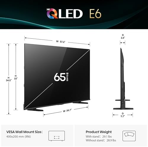 Hisense 65" E6 Cinema Series Hi-QLED 4K UHD Smart Fire TV (65E6QF) -AI Light Sensor, Dolby Vision · Atmos, Voice Remote with Alexa, Motion Rate 120, HDR 10+ Adaptive, Game Mode Plus - 2