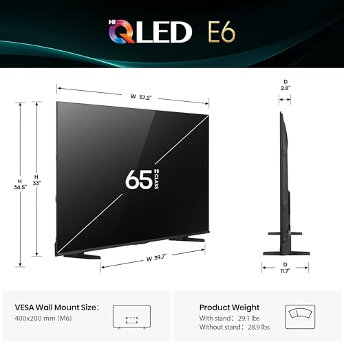 Image of Hisense 65 inch E6 Cinema Series Hi-QLED 4K UHD Smart Fire TV (65E6QF, 2025 Model) -AI Light Sensor, Dolby Vision . Atmos, Voice Remote with Alexa, Motion Rate 120, HDR 10+ Adaptive, Game Mode Plus
