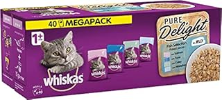 Whiskas 1+ Pure Delight wet cat food pouches, delicious and tasty fish selection in jelly, 40 x 85g