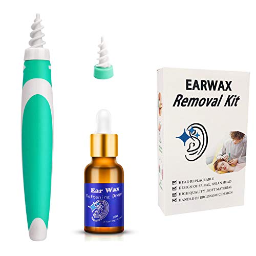 Nettoyant Oreille, Q Grips Oreilles avec Huile D'oreille, Spirale Q Twists Cerumen Cire D'Oreille Nettoyeur avec 2 Embouts de Remplacement Lavables en Silicone pour Bebe, Famille - Vert Cover