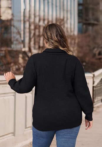 Image of TIYOMI Women Plus Size Tops Long Sleeves Mock Neck Sweaters Knit Pullover Sweater Adjustable Zipper Fall Autumn Winter Shirt
