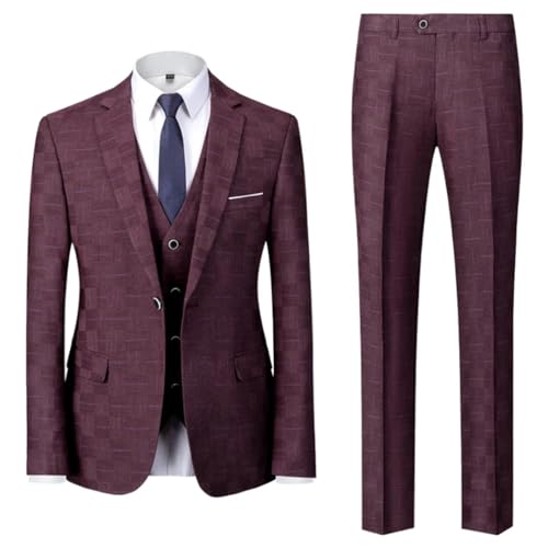 Pulcykp (Jackets+Vest+Pant) Checkered Men Suits for Wedding 3 Piece Formal Business Groom Suit Tuxedos