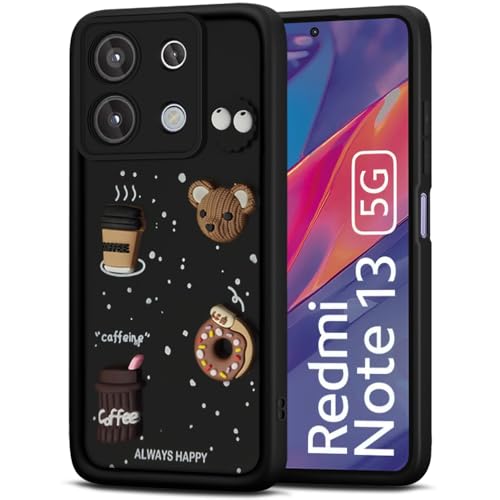 Image of TheGiftKart Back Cover Case for Mi Redmi Note 13 5G | Cute Fun Cartoon 3D Bear Coffee Case | Full Camera Protection | Shockproof Back Cover Case for Redmi Note 13 5G (Silicone, Black)