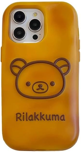 Ultra Thick Soft Silicone 3D Cartoon Brown Bear Phone Case for Apple Japan Japanese Teddy Butter Toast Bread Food Super Cute Lovely Adorable Creative Fun Kids Girls for iPhone 15