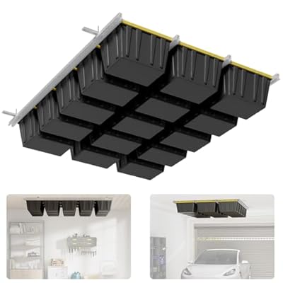 Mokemok Overhead Garage Storage Rack Extra Large-Organizes Up to 15 Tote Bins 0.1-inch Thickened Heavy Alloy Steel Garage Tote Storage System with Adjustable Rails-Ceiling Storage Rack