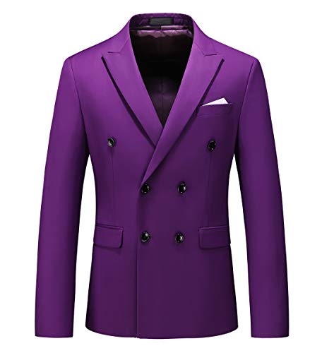 Mens Suit Jacket Double Breasted Blazer Men Slim Fit Casual Prom Wedding Daily Tux Suit Coats Blazer US Size 42 Purple