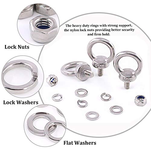 Miniatura 3 de Glarks - Juego De 36 Piezas De Acero Inoxidable 304 M6 Macho Rosca Maquinaria Hombro Elevación Anillo Perno De Ojo Con Tuercas De Bloqueo Arandelas Planas