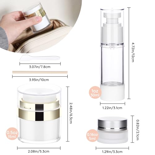 Segbeauty 2pcs 0.5oz/15ml Airless Pump Jars, 1oz/30ml 2 Pack Refillable Airless Pump Bottles, Pack of 2 Clear Plastic Container Jars with Lids, Vacuum Cream Jar Travel Container for Toiletries2