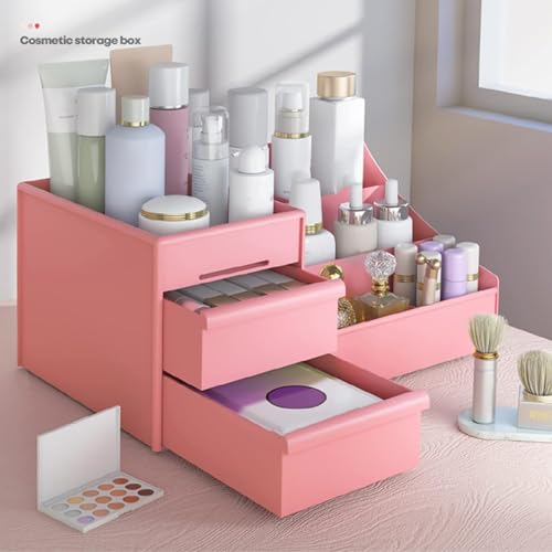 Image of COOFANDY Make Up Cosmetic Organiser with Drawers, Makeup Organiser Storage Cosmetic Box for Washbasins, Dressing Table Organiser Box for Bedroom, Bathroom, Large Makeup Organiser (Pink)